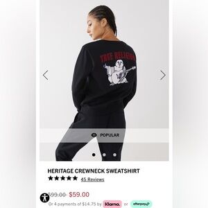 True Religion Black Cropped Crewneck